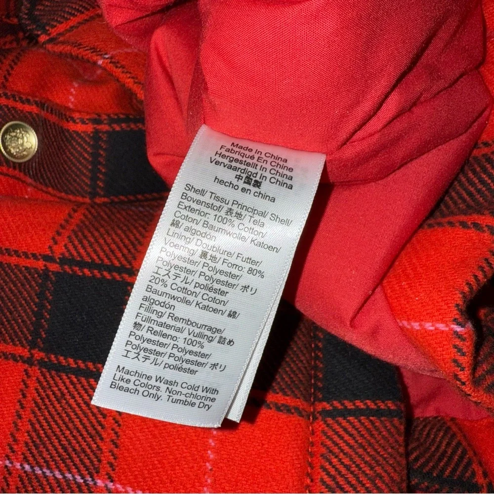 J. Crew Cropped Puffer Jacket‎ in Buffalo Check Vibrant Flame Size XXL